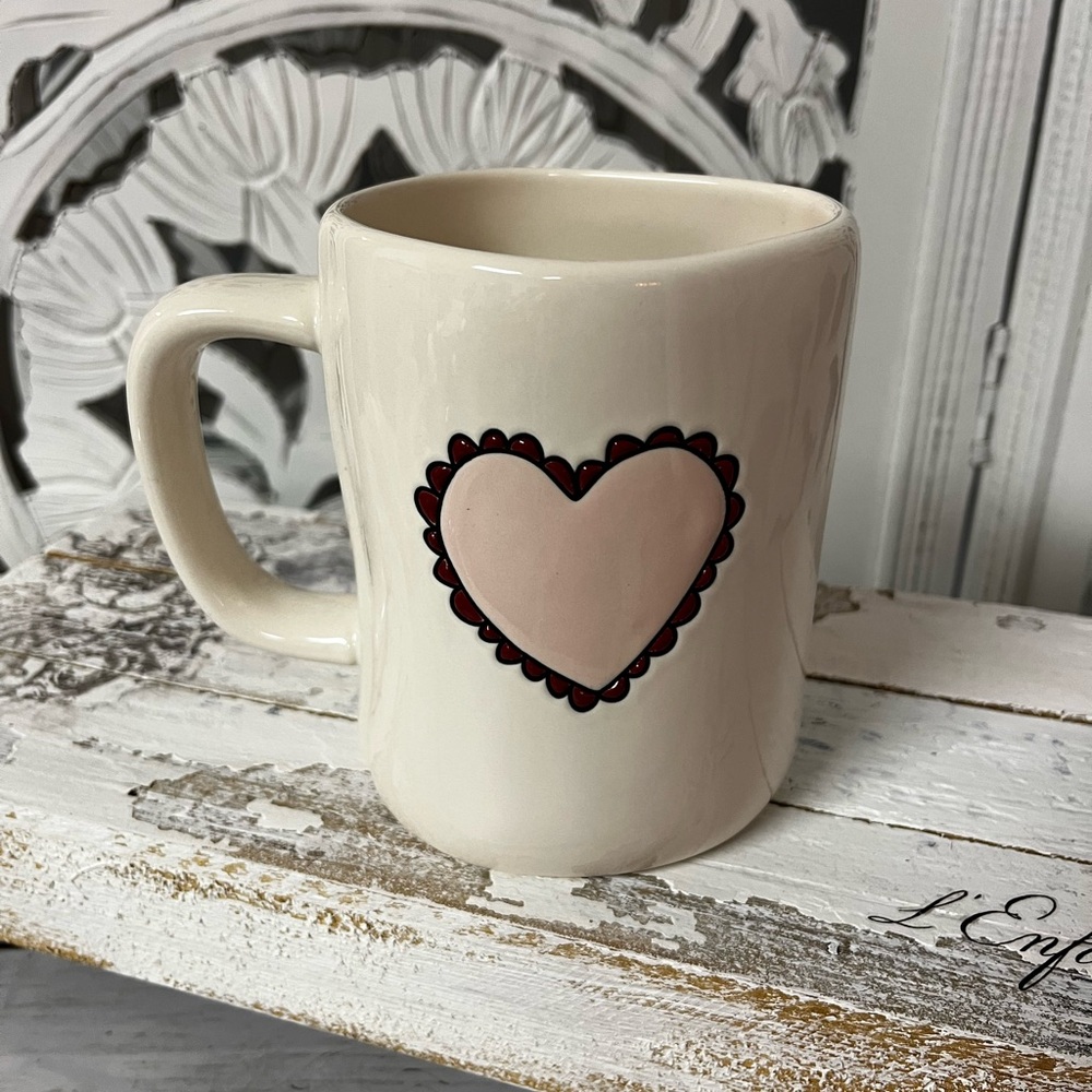 Rae Dunn Coffee Mug “XOXO”, Valentines Day Mug, Double Sided with Heart Design